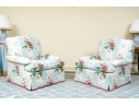 Pair Of Custom Upholstered Club Chairs And Ottoman