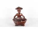 Carved Wooden Asian Figure Bowl