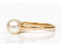 14k Yellow Gold Simple Pretty 6.75mm Cultured Pearl Solitaire Ring, Size 6+
