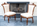 Pair Of Renaissance Revival Custom Upholstered Walnut Accent Chairs