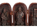 Antique Chinese Carved Triptych Travel Shrine Featuring Fu Lu Shou