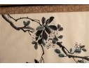 Large Chinese Ink And Watercolor Painting Of Birds On A Branch