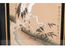 Pair Of Framed Asian Paintings On Silk Of Cranes
