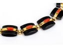 18k Yellow Gold Beautiful Chunky Square Black Onyx Pillow Link And Coral Set Necklace