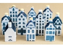Decorative Set Of Ten Dutch KLM Bols Ceramic House Bottles