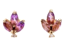 14k Yellow Gold Triple Amethyst Foliate Cluster And Diamond Accented Earrings