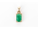 14k Yellow Gold Simple Emerald Cut Opaque Emerald Pendant, App. 1.09 CTS