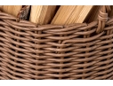 Twin Handled Wicker Storage Basket With Wood