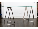 Chrome Framed Glass Top Desk With Sawhorse Form Pedestals
