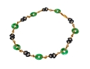 Trio 14k Yellow Gold Beautiful Vintage Nephrite Jade And Black Onyx Link Necklace