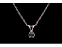 10k White Gold Black Diamond Solitaire Pendant, With Gold Chain