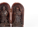 Antique Chinese Carved Triptych Travel Shrine Featuring Fu Lu Shou