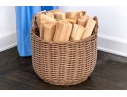 Twin Handled Wicker Storage Basket With Wood