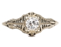 18k White Gold Vintage Filigree And Diamond Ring, App. 0.28 CTS, Size 6.5
