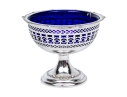 Antique English Silverplate And Cobalt Glass Serving Bowl 