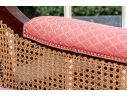 Mahogany And Cane Custom Upholstered Accent Armchair