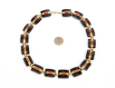 18k Yellow Gold Beautiful Chunky Square Black Onyx Pillow Link And Coral Set Necklace