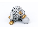 Herend Hungary Hand-Painted Porcelain Puppy With Ball, Black Fishnet (VHNM) Pattern