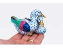 Herend Hungary Hand-Painted Porcelain Ducks – Blue Fishnet With Polychrome Feathers