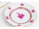 Herend Hungary Porcelain Dinner Service Items, Raspberry Chinese Bouquet Pattern, 9 Pieces