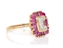 14k Yellow Gold Ruby And Diamond Cluster Ring, App. 0.03 TCW In Diamonds, Size 7.75