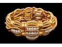 David Webb 18k Yellow Gold Stunning Vintage Diamond Set Rope Motif Bracelet, With Hidden Watch