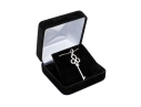 14k White Gold Handsome Diamond Set Swirled End Key Pendant, App. 0.21 TCW, With Chain