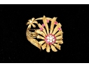 Karbra Yellow Gold Magnificent Vintage Ruby And Diamond Flower Cluster Brooch