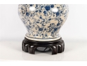Blue And White Floral Crackle Glaze Ginger Jar Lamp On Wood Base