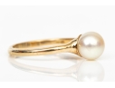 14k Yellow Gold Simple Pretty 6.75mm Cultured Pearl Solitaire Ring, Size 6+