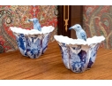 Pair Of Decorative Chinese Porcelain Trefoil Partitioned Vases