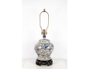Blue And White Floral Crackle Glaze Ginger Jar Lamp On Wood Base