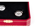 Cartier Sterling Silver Promotional Wax Seal Logo Motif Cufflinks, With Box 