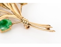 Yellow Gold Striking Vintage Nephrite Jade Spray Foliate Brooch