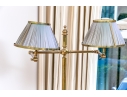 Quality Brass Twin Light Floor Lamp With Shelf