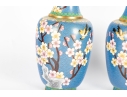 Pair Of Vintage Chinese Cloisonné Enamel Vases With Cherry Blossom Motif