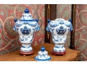 Pair Of Decorative Chinese Export Armorial Lidded Urns