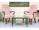 Fabulous Pair Of Mahogany Goose Neck Upholstered Armchairs