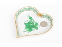 Herend Hungary Hand-Painted Porcelain Heart Shaped Trinket Dish, Green Chinese Bouquet Pattern