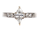 14k White Gold Marquise And Round Diamond Ring, App. 0.59 TCW, Size 7.25