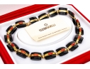 18k Yellow Gold Beautiful Chunky Square Black Onyx Pillow Link And Coral Set Necklace