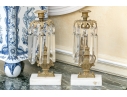 Elegant Pair Of Brass And Stone Girandole Candlesticks