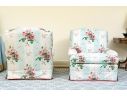 Pair Of Custom Upholstered Club Chairs And Ottoman
