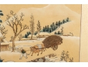 Framed Korean Painting On Silk Depicting Winter Village Scene
