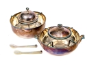 Associated Set Of Two Silver Plated And Glass Caviar Servers With Two Mother Of Pearl Spoons