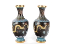 Cloisonne & Enamel Vintage Brass Chinese Dragon Vases