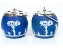 Compatible Pair Of Jasperware Biscuit Jars, Including One Wedgewood