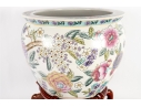 Mid-20th Century Chinese Famille Rose Porcelain Fish Bowl With Wooden Stand