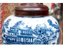Pair Of Decorative Chinese Porcelain Ginger Jars With Wood Lids