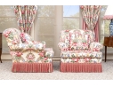 Lavish Pair Of Custom Upholstered Chairs With Bullion Fringe